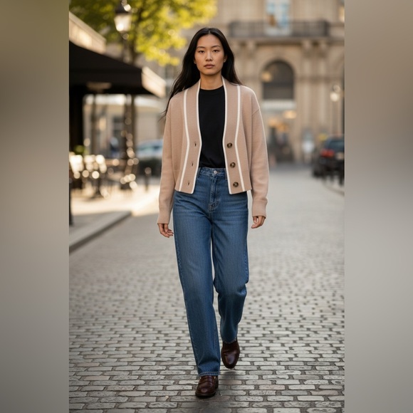 Veronica Beard Sweaters - Veronica Beard TRISA 100% Cashmere Tan  Cardigan with Cream size S